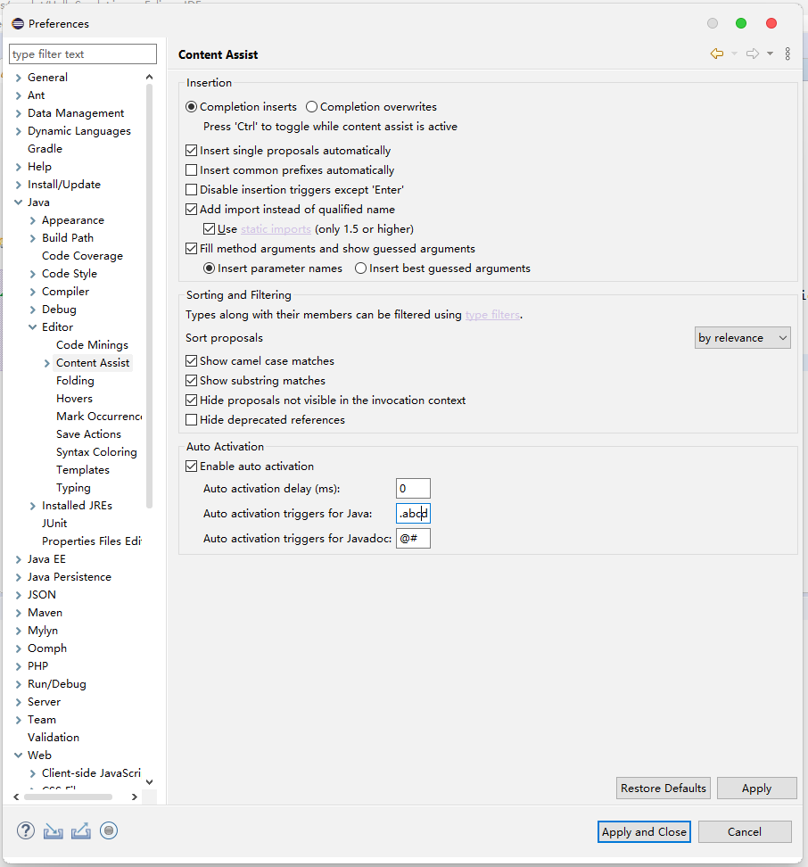 java：eclipse设置代码提示